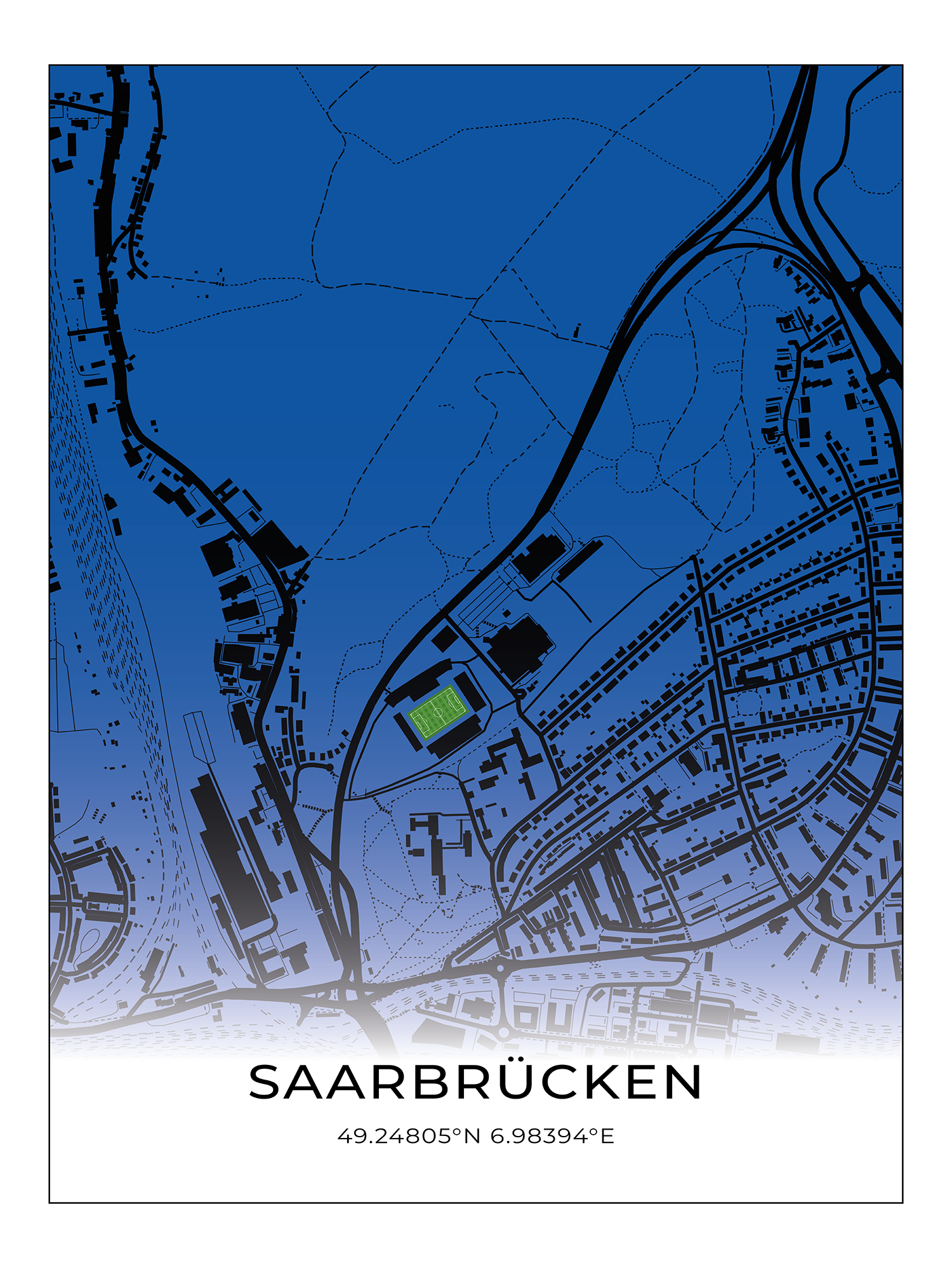 Stadion Poster Saarbrücken, Fußball Karte, Fußball Poster