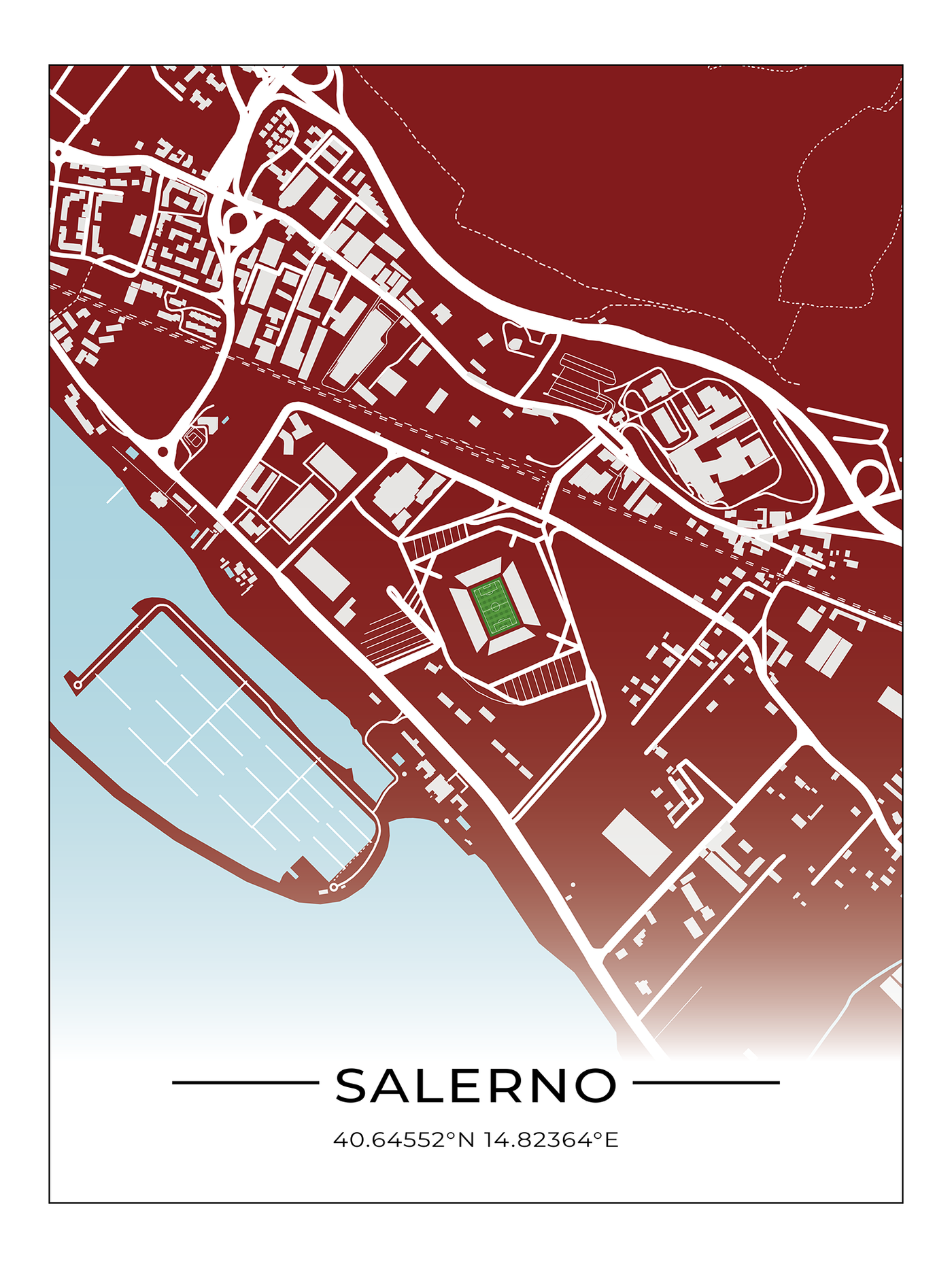 Stadion Poster Salerno, Stadion Karte Salerno, Fußball Karte, Fußball