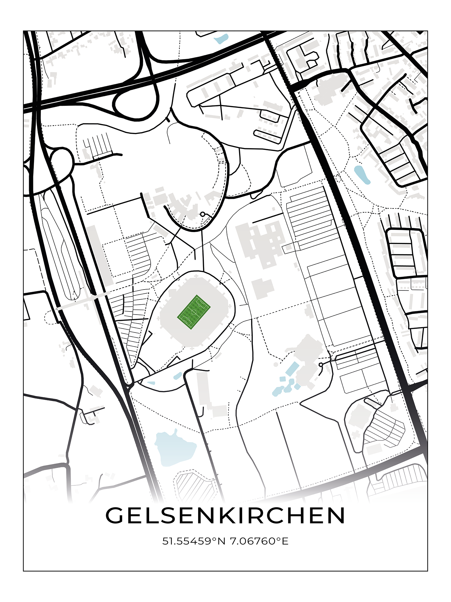Stadion Poster Gelsenkirchen, Fußball Karte Schalke, Fußball Poster