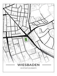 Stadion Poster Wiesbaden, Fußball Karte, Fußball Poster