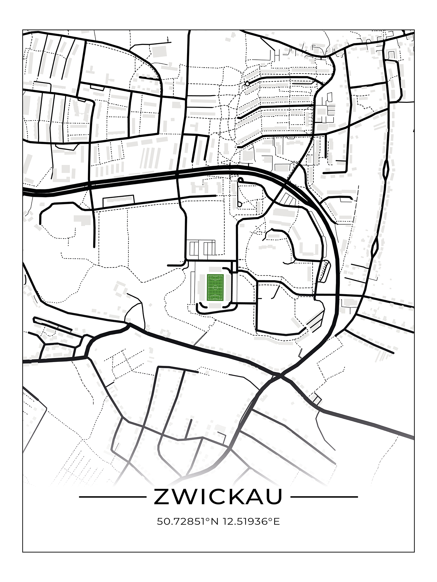 Stadion Poster Zwickau, Fußball Karte, Fußball Poster
